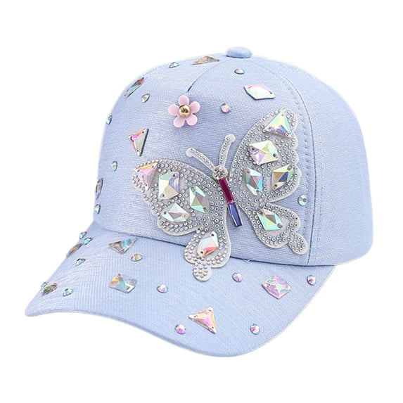 WGRFFH Bling Butterfly Sequin Baseball Cap for Women,Studded Rhinestone Adjustable Sparkling Baseball Hat,Hip Hop Hat,UV Protection Duckbill Hat,Breathable Cotton,Outdoor Casual Trendy Sun hat Blue