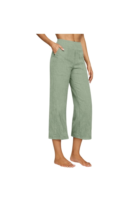 Capri Pants for Women Cropped Palazzo with Pockets Basic Editions Women's Pants Solid Color Full Length Capri Loose Fit Cropped Pant Joggers Sweatpants Stylish Capris Light Green