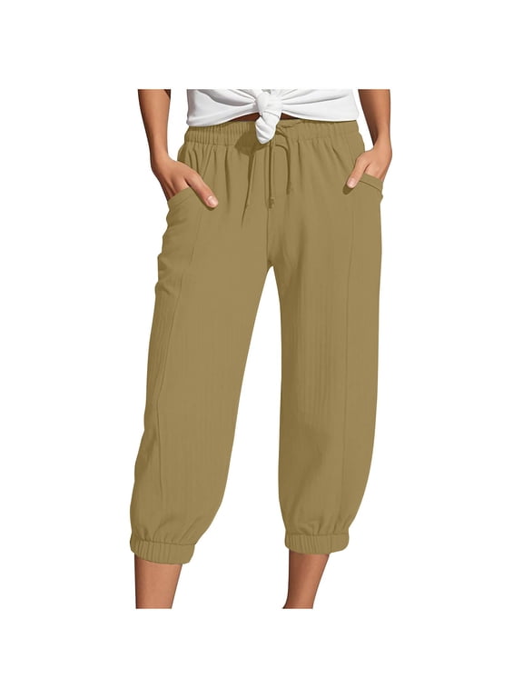 Capri Pants for Women Haren Pants Pockets for Travel Outdoor Gym Capris Tummy Control Leggings Loose Fit Cropped Pant Athletic Exercise Workout Capris 3/4 Pants Women Capri Coffee