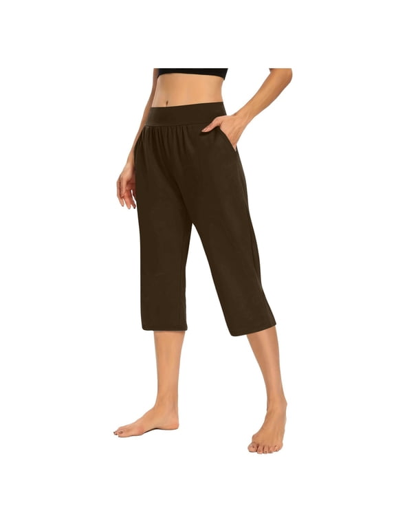 Capris for Women Capris Leggings with Pockets Straight Wide Leg Skimmer Capri Pant Relaxed Fit Capri Pant Trendy Capri Tummy Control Leggings Dressy Capris Comfortable Capri Pant Coffee