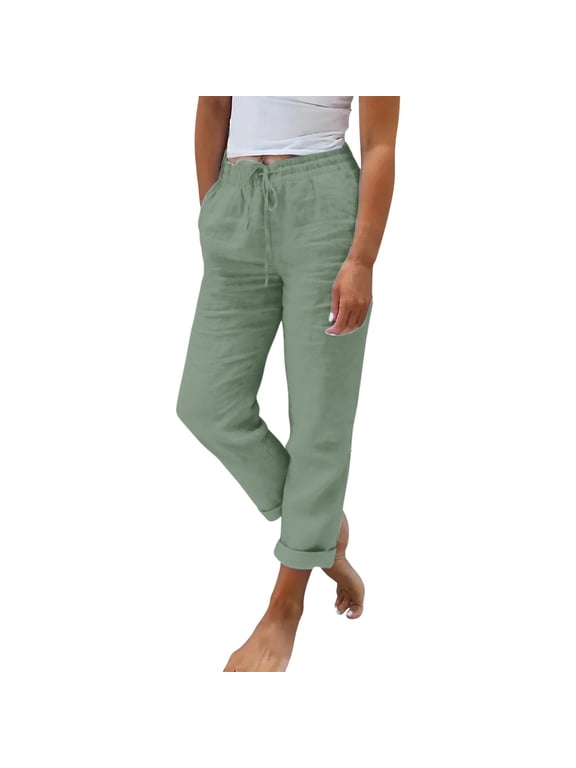 Capris for Women Drawstring Joggers Pant Capri with Pockets High Waist Cropped Trousers Elastic Waist Breathable Capris Stretch Cropped Workout Pants Women's Golf Capris Light Green