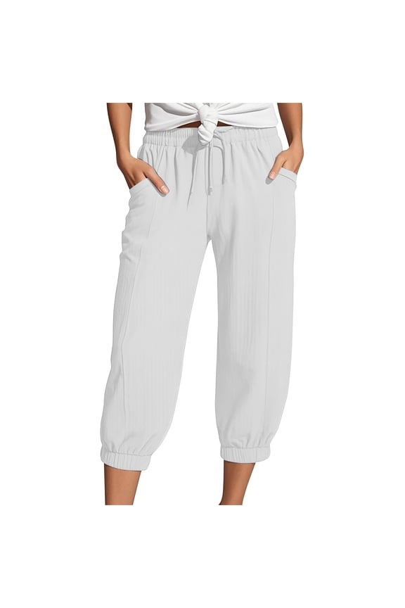 Cotton Capri Pants for Women Barrel Harem Crop Pant with Pockets Basic Editions Women's Pants Ankle Summer Pants Comfortable Capri Pants Straight Wide Leg Full Length Capri White