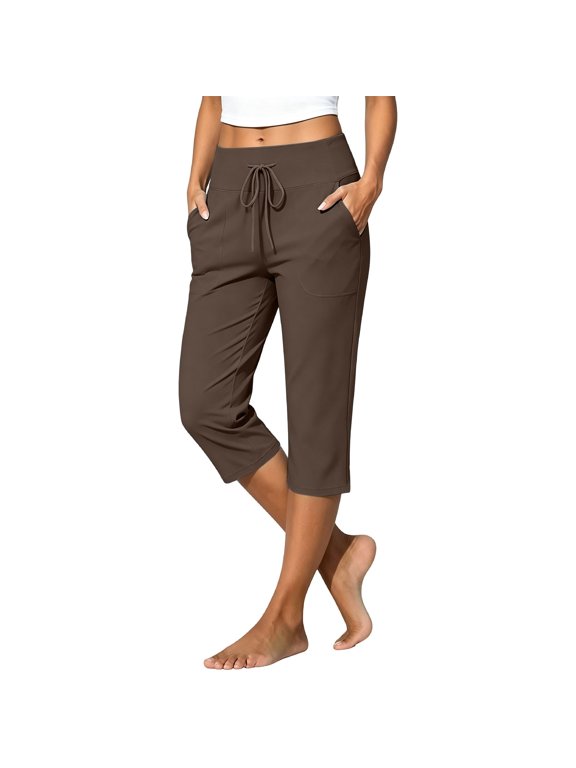 Dressy Capri Pants for Women Capris Leggings with Pockets for Travel Outdoor Dressy Capris Leisure Trousers Summer Capris for Women Lightweight Skimmer Capri Pant Tall Capris Coffee