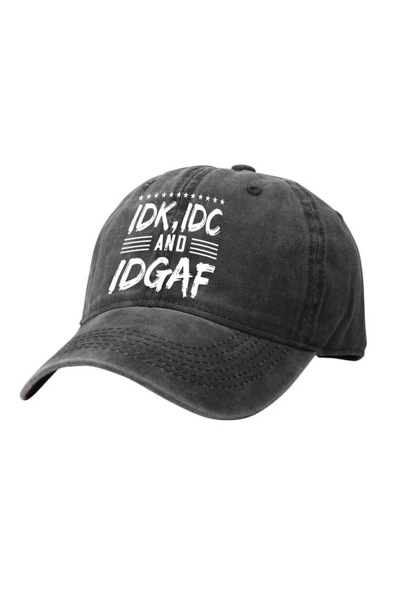 IDK IDC Hat Vintage Washed Distressed Dad Hat Adjustable Baseball Cap for Men Women Retro Casual Outdoor Daily Fall Autumn Streetwear Unisex Cotton Twill Curved Brim Sun Hat Black One Size