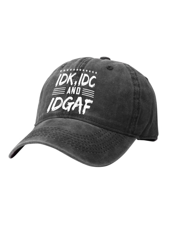 IDK IDC Hat Vintage Washed Distressed Dad Hat Adjustable Baseball Cap for Men Women Retro Casual Outdoor Daily Fall Autumn Streetwear Unisex Cotton Twill Curved Brim Sun Hat Black One Size