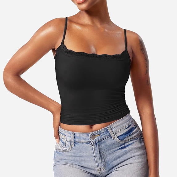WGRFFH Lace Tank Tops for Women,Lace Cami,Lace Undershirt,Lace Camisole Tops for Women,Spaghetti Strap Y2K Lace Trim Tank Tops Square Neck Camisole Going Out Top Slim Fit Trendy Sleeveless Summer Top