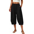 thumbnail image 1 of WGRFFH Linen Barrel Capri Pants Women,Cotton Palazzo High Waisted Balloon Pants,Summer Casual Beach Boho Wide Leg Baggy Trousers, Business Office Work Capris,Pull On Cropped Trousers Black, 1 of 8