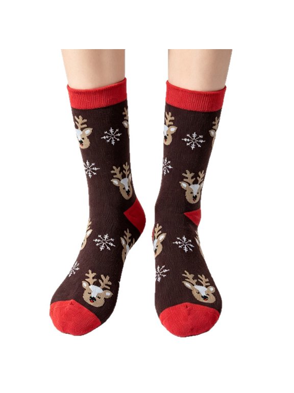Men Women Christmas Crew Socks,Cute Reindeer Snowflake Novelty Knitted Socks,Soft Warm Mid Calf Holiday Socks,Funny Festive Seasonal Stockings,Ideal Christmas Gift for Men Women Red