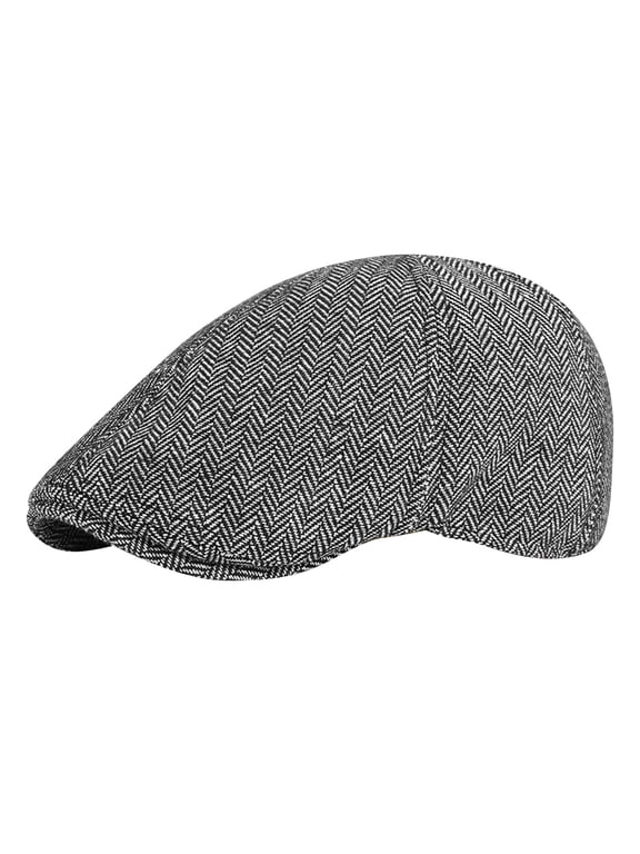 Newsboy Tweed Cap Irish Hat for Men's 8-panel Flat Driving Herringbone Cap Washable English Style Advanced Painter Classic Warm Vintage Hat Daily Wear White