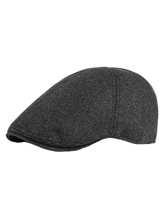 Newsboy Tweed Cap Irish Hat for Men's 8-panel Flat Driving Herringbone Cap Washable English Style Advanced Painter Classic Warm Vintage Hat Daily Wear Black