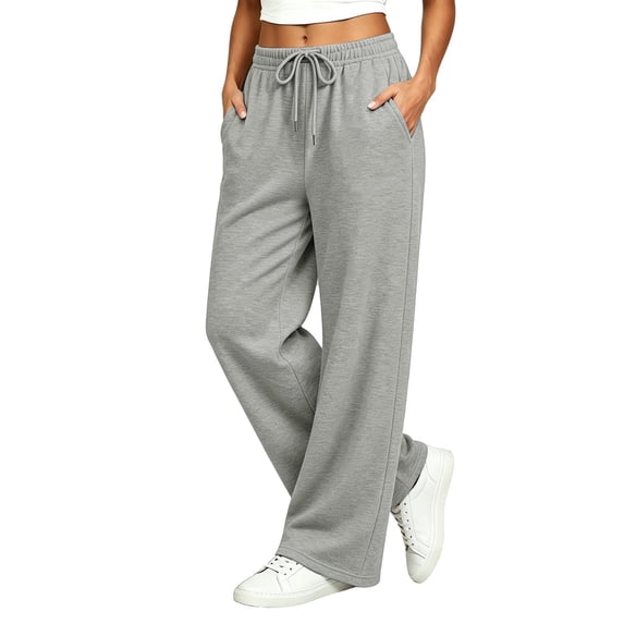WGRFFH Oversized Wide Leg Sweatpants Women 2026 Fall Winter Baggy Casual Y2K Low Rise Elastic Drawstring Lounge Track Pants with Pockets Loose Fit Active Joggers Fall Winter Grey M