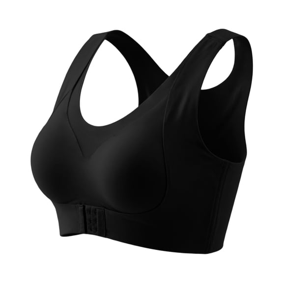 WGRFFH Posture Corrector Bra for Women Front Closure Back Support Bra Back Posture Corrector,Front Closure,Full Coverage Seamless, Adjustable Back Hook,Workout Sports Bra,Everyday Wear Black