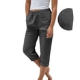 thumbnail image 1 of WGRFFH Pull On Capris for Women,Dressy Casual Stretch Lightweight Capri,Elastic High Waist Lounge Pants,Bermuda Short Knee Length Capri Pants with Pockets,Cotton Linen Pull-on Pants Black, 1 of 3