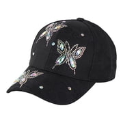 WGRFFH Unisex Shiny Sequins Baseball Cap,Rhinestones Decor Peak Cap,Adjustable Sunhat,UV Protection Outdoor Hat,Bling Bling Butterfly Baseball Cap,Glitter Fashion Baseball Caps Black