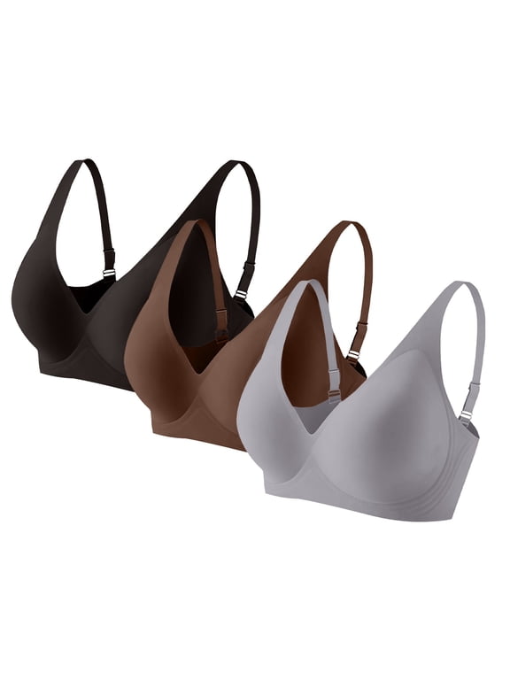 Wireless Jelly Bra for Women Comfort Seamless Full Coverage Bras,No Underwire, 3 Pack Everyday Bralettes,V Neck,Back Smoothing,Comfortable Brassiere,Soft Gel,Push Up, Sport Bras AJ