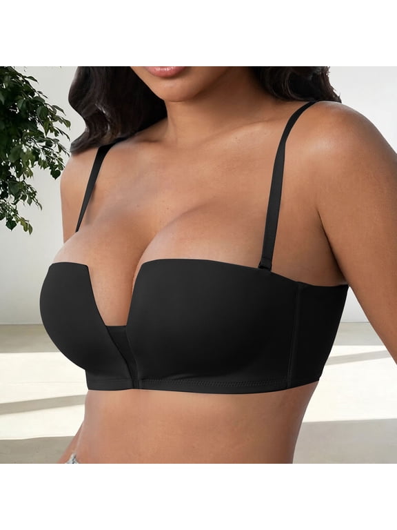 Wireless Push Up Balconette Bras for Women,Seamless Plunge Bra,Supportive Underwire,Low Back Outfit,Half Cup,Adjustable, Convertible,No Underwire Balconey Bras for Low Cut Dress Black