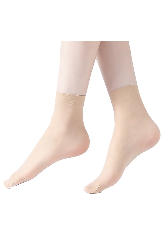 Women 10 Pairs Silky Nylon Ultra Thin Sheer Elastic Breathable Ankle High Stockings Hosiery Socks Anti Slip Cotton Sole Reinforced Toe Soft Daily Wear Beige
