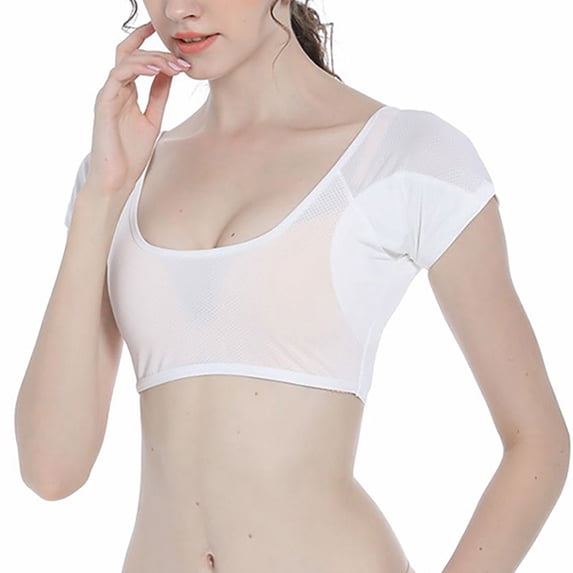 WGRFFH Women Breathable Sweat Guard Underwear Vest Absorbing Underarm Sweat Vest 2 In 1 Built-In Shoulder Pad Short Sleeves Ladies Padded Tank Top Short Sleeve Reusable Armpitwashable Sweat White