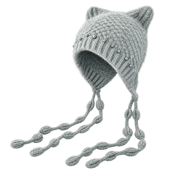 WGRFFH Women Cute Cat Ear Knit Beanie,Fall Winter Warm Crochet Hat with ...