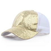 WGRFFH WomenS Glitter Sequin Baseball Cap With Mesh,Adjustable Ponytail Hat Summer Trucker Hats Mesh Back Breathrable Caps Party Baseball Hat For Women Men Bling Sparkly Casual Sports Cap
