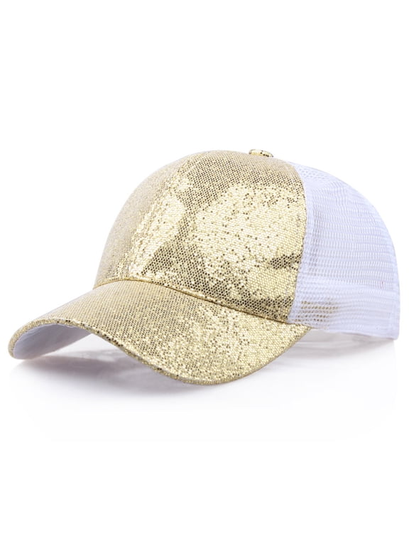 Women'S Glitter Sequin Baseball Cap With Mesh,Adjustable Ponytail Hat Summer Trucker Hats Mesh Back Breathrable Caps Party Baseball Hat For Women Men Bling Sparkly Casual Sports Cap