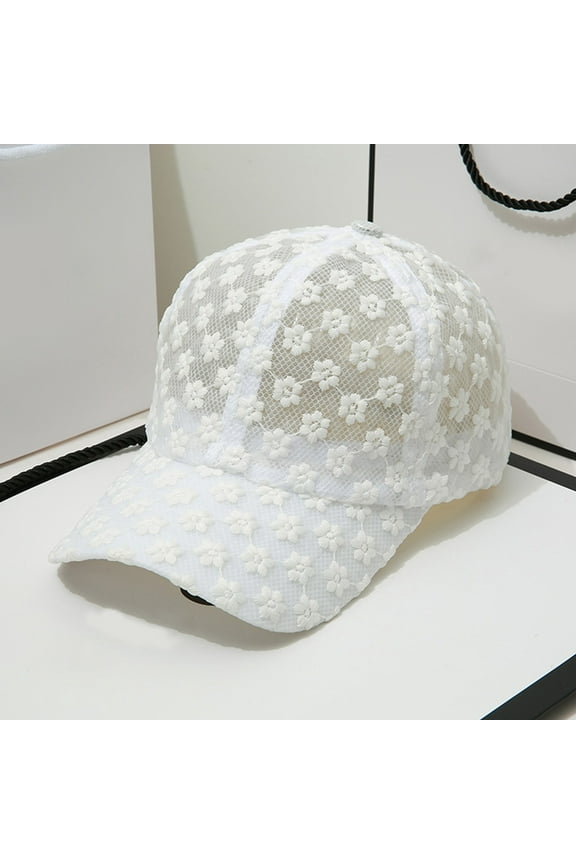 Women'S Lace Flower Baseball Caps Adjustable Hollow Lace Hat Summer Cap Visor Cap Breathable Mesh Sun Protection Hat,Quick Dry Flower Embroidery Cute Baseball Cap Trucker Hat