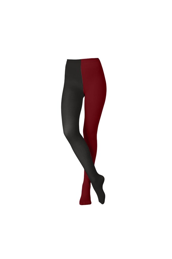 Women Two Toned Tights Halloween Jester Clown Stockings,Cosplay Costume Contrast Opaque Pantyhose Leggings, Full Length Costume Leggings,Stretch Dance Pants for Carnival Party Wine One Size