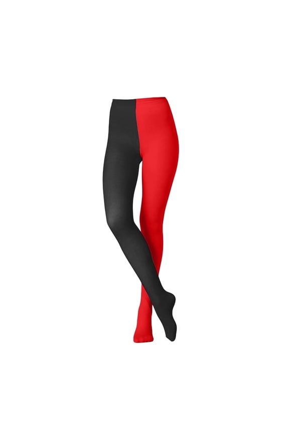 Women Two Toned Tights Halloween Jester Clown Stockings,Cosplay Costume Contrast Opaque Pantyhose Leggings, Full Length Costume Leggings,Stretch Dance Pants for Carnival Party Red One Size