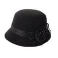 thumbnail image 1 of WGRFFH Women Vintage 1920s Felt Floral Decor Wide Brim Cloche Bowler Derby Fedora Floppy Bucket Hat Elegant Winter Church Wedding Party Special Occasion Fashion Sun Cap Headwear Accessory Black, 1 of 5