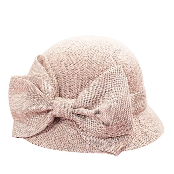 WGRFFH Women Vintage Floral Straw Cloche Bowler Bucket Sun Hat Foldable Packable Wide Brim With Bow Elegant 1920s Summer Beach Vacation Travel Church Outdoor Fashion Headwear Pink