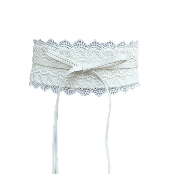 WGRFFH Women Wide Elastic Belt Ladies Stretch Dress Belt Fashion Waistband Elastic Belt Cinch Waistband for Lady Womens Faux Leather Belt Fashion Obi Style Lace Bow Tie Wide Wrap Waist Belt White