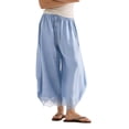 thumbnail image 1 of WGRFFH Women's Cropped Lace-Hem Pants,High Waisted Drawstring Wide Leg Pants Summer Boho Casual Lightweight High Rise Lounge Trousers with Pockets,Ruffle Flowy Beach Vacation Barrel Palazzo Sky Blue, 1 of 8