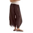 thumbnail image 1 of WGRFFH Women's Cropped Lace-Hem Pants,High Waisted Drawstring Wide Leg Pants Summer Boho Casual Lightweight High Rise Lounge Trousers with Pockets,Ruffle Flowy Beach Vacation Barrel Palazzo Coffee M, 1 of 8