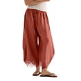 thumbnail image 1 of WGRFFH Women's Cropped Lace-Hem Pants,High Waisted Drawstring Wide Leg Pants Summer Boho Casual Lightweight High Rise Lounge Trousers with Pockets,Ruffle Flowy Beach Vacation Barrel Palazzo Brick Red, 1 of 8
