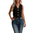 thumbnail image 1 of WGRFFH Women's Cropped Vest Top,V Neck Sleeveless Button Front Waistcoat,Business Casual Vest,Summer Outfit,Regular Fitted Suit Vest,Business Dress Button Down Waistcoat Black, 1 of 4
