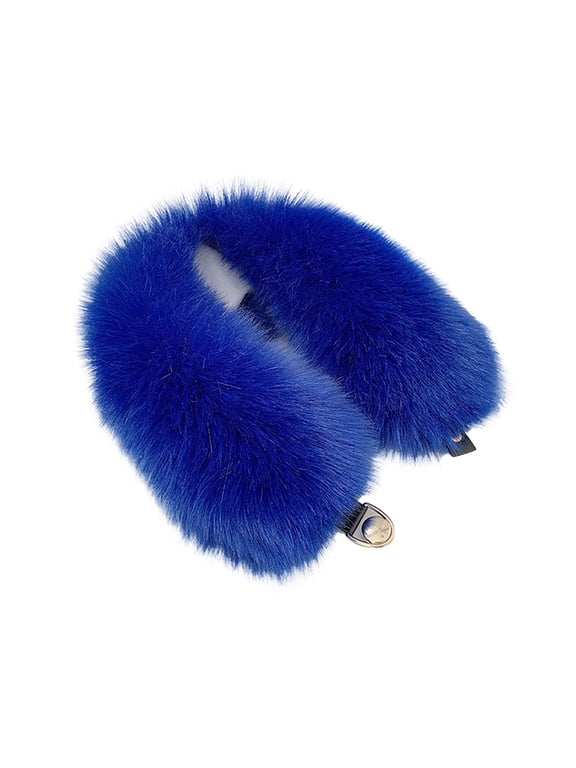 Women's Faux Fur Detachable Collar Scarf,Plush Neck Warmer Muffler Trim with Buttons,Soft Faux Fur Wrap Neck Hood,Winter Warm Shawl for Coat, Dress,Party Daily Outfits Blue One Size