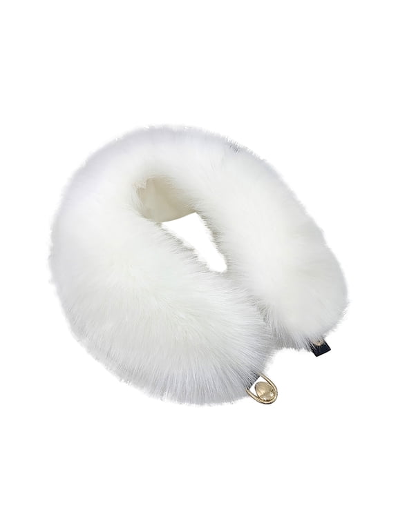 Women's Faux Fur Detachable Collar Scarf,Plush Neck Warmer Muffler Trim with Buttons,Soft Faux Fur Wrap Neck Hood,Winter Warm Shawl for Coat, Dress,Party Daily Outfits White One Size