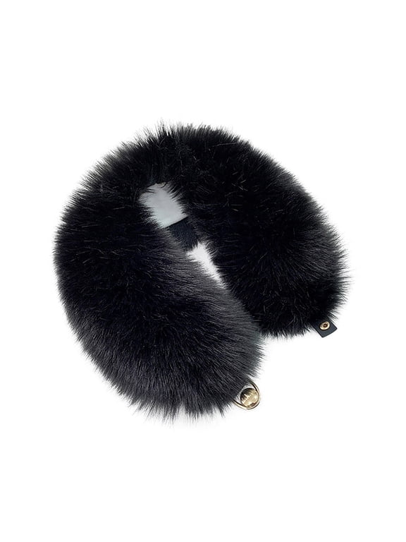Women's Faux Fur Detachable Collar Scarf,Plush Neck Warmer Muffler Trim with Buttons,Soft Faux Fur Wrap Neck Hood,Winter Warm Shawl for Coat, Dress,Party Daily Outfits Black One Size