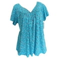 thumbnail image 1 of WGRFFH Women's Floral V Neck Long Tunic Top Ruffle Sleeve Tops Loose Fit Tshirts Basic Pleated Tops Short Sleeve Shirts Henley Fit Tunic Ladies Flowy Blousesummer Cute Shirts Trendy Outfits Sky Blue, 1 of 4