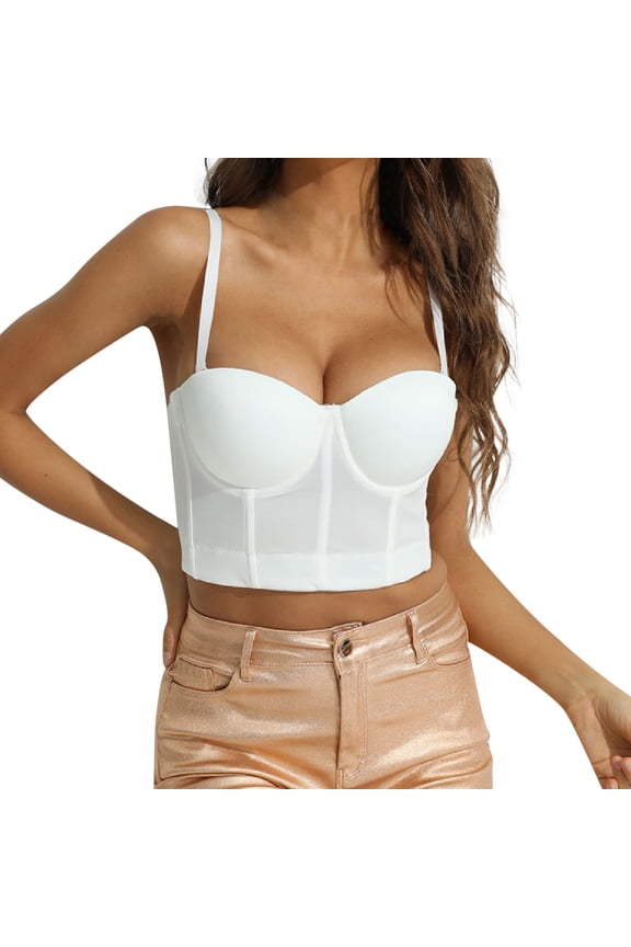 Women's Mesh Breath Push Up Bustier Corset Crop Top Backless Strapless Longline Bridal Vest Slim Fit Corset Crop Top Sleeveless Cami Tops Adjustable Strap Cute Cami Top Club Party Vest White