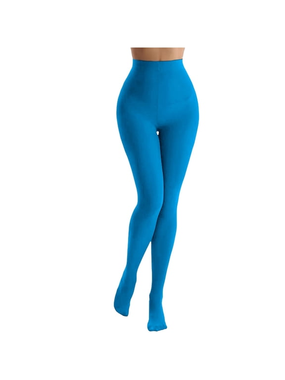 Women's Opaque Fleece Lined Thermal Tights,High Waist Stretchable Solid Color Footed Pantyhose,Ultra Soft Thick Warm Winter Leggings,Stretchy Breathable Cold Weather Hosiery Blue