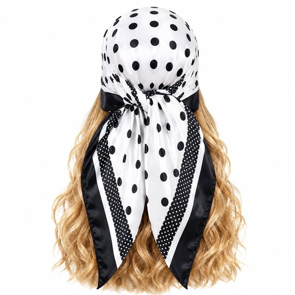 WGRFFH Women's Polka Dot Print Satin Square Head Scarf,Lightweight Silky Hair Wrap Bandana Kerchief,Multipurpose Neck Scarf Headband Accessory for Daily Hairstyle Decoration Black