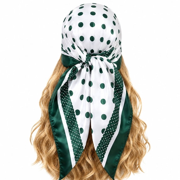 WGRFFH Women's Polka Dot Print Satin Square Head Scarf,Lightweight Silky Hair Wrap Bandana Kerchief,Multipurpose Neck Scarf Headband Accessory for Daily Hairstyle Decoration Blackish Green