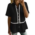 thumbnail image 1 of WGRFFH Womens Button Down Shirts V Neck Ruffle Tops Lapel Collar Shirt Contrast Trim Hollow Out Work Tops Summer Peplum Blouses Going Out Top Casual Collar Patchwork Short Sleeve T-Shirts Black, 1 of 7