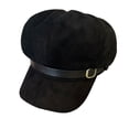 thumbnail image 1 of WGRFFH Womens Faux Suede Baker Boy Cap,Retro Cabbie Newsboy Hat with Decorative Faux Leather Buckle Strap,Soft Peaked Visor Hat for Autumn Winter Travel Street Styling Weekend Casual Occasions Black, 1 of 3
