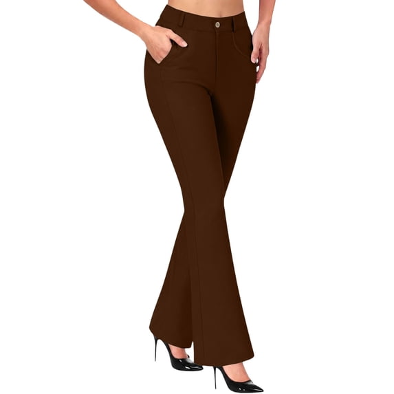 WGRFFH Womens Yoga Dress Pants Casual Straight Leg Work Slacks Bootcut Stretchy Elastic High Waisted Trousers with Pockets Pull On,Breathable Lightweight,4-Way Stretch,Plus Size Business Clothes Wine