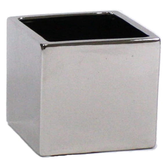 WGV Ceramic Cube Vase Width 6.5" Height 6" (Fits 6" Pot) Modern Block Square Floral Planter Terrarium Container Table Dresser for Event Accent Home Office Decor Silver 1 Piece