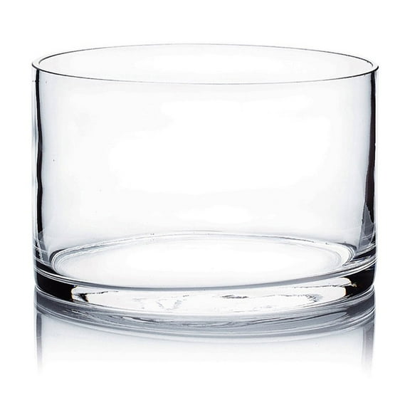 WGV Clear Cylinder Glass Vase - 6" Wide x 5" Height, Good quality, Heavy Weighted Base - 1 Pc