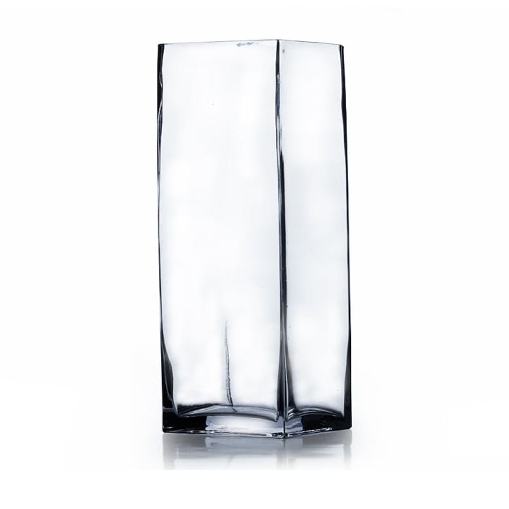Clear Glass Block Table Vase with Weighted Base, 8" High