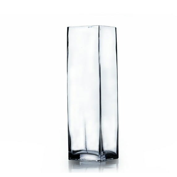 WGV Clear Square Glass Block Vase - 4" Wide x 12" Height, Good quality, Heavy Weighted Base - 1 Pc